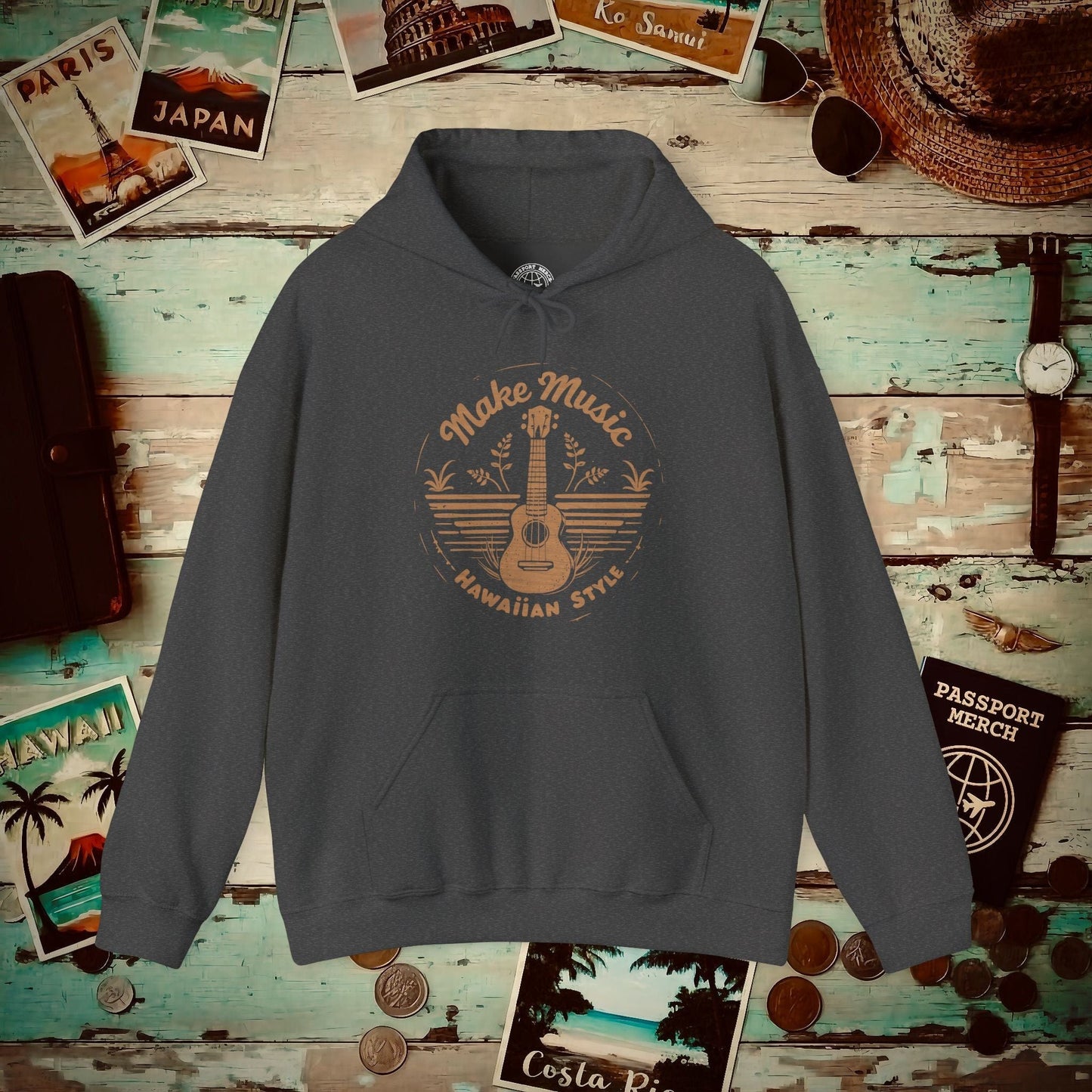 Make Music Hawaiian Style Hoodie Dark Heather / S