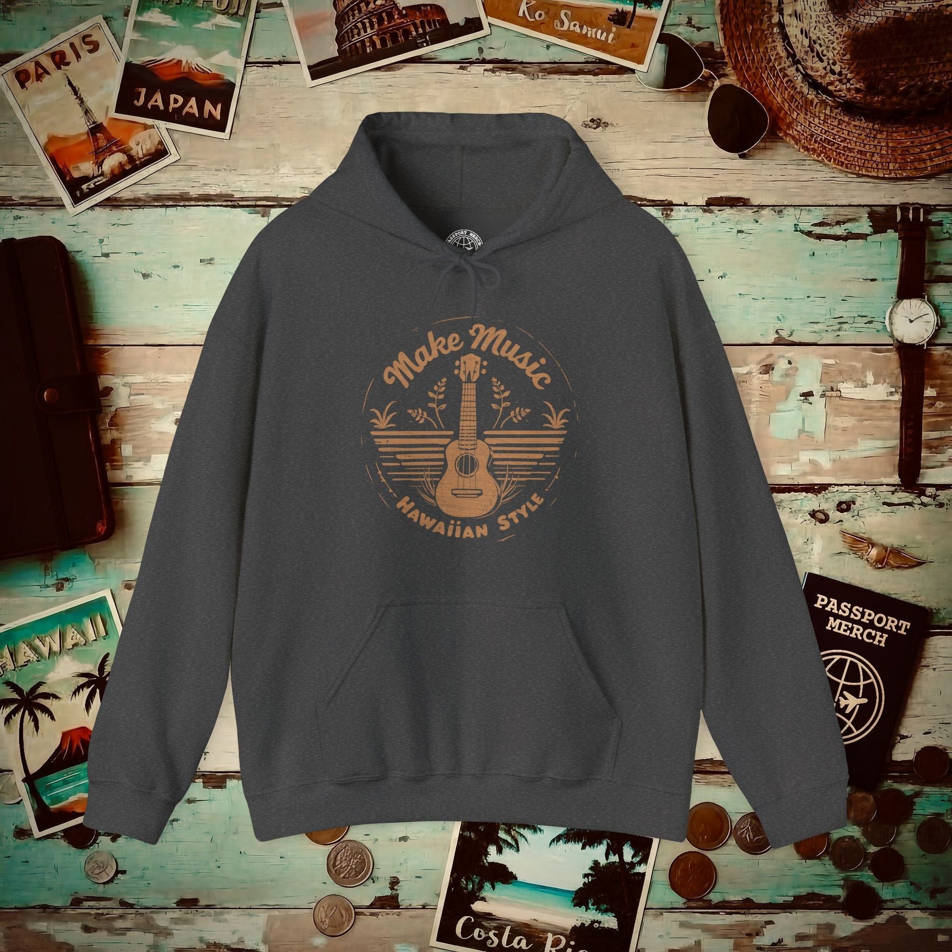 Make Music Hawaiian Style Hoodie Dark Heather / S