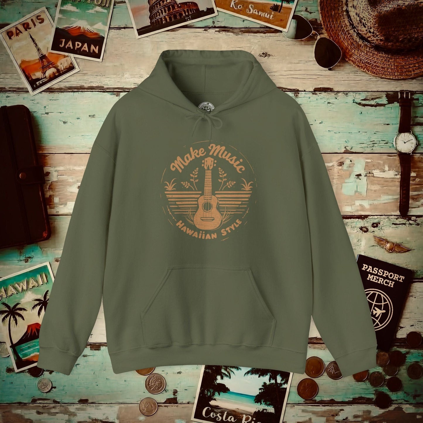 Make Music Hawaiian Style Hoodie Military Green / S