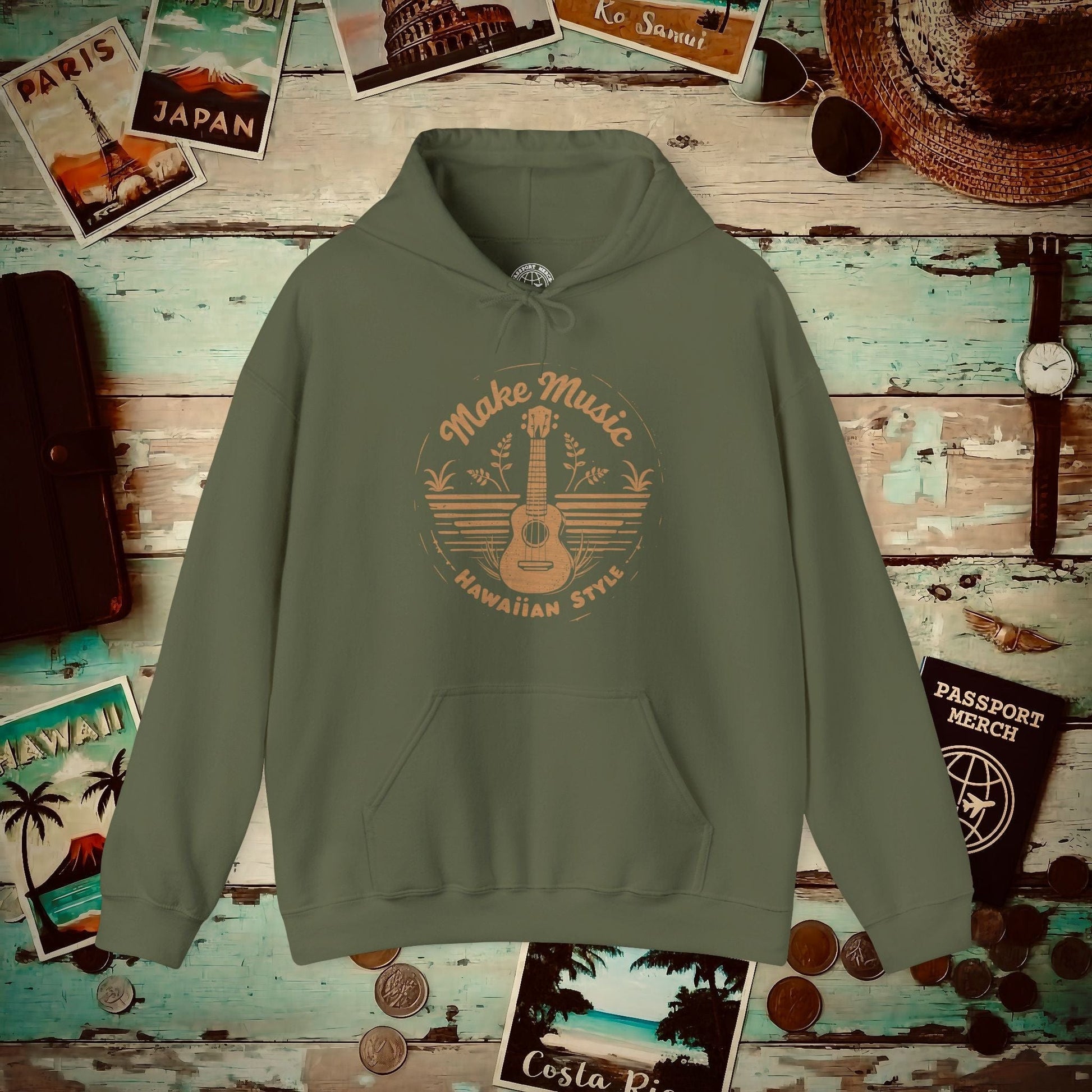 Make Music Hawaiian Style Hoodie Military Green / S