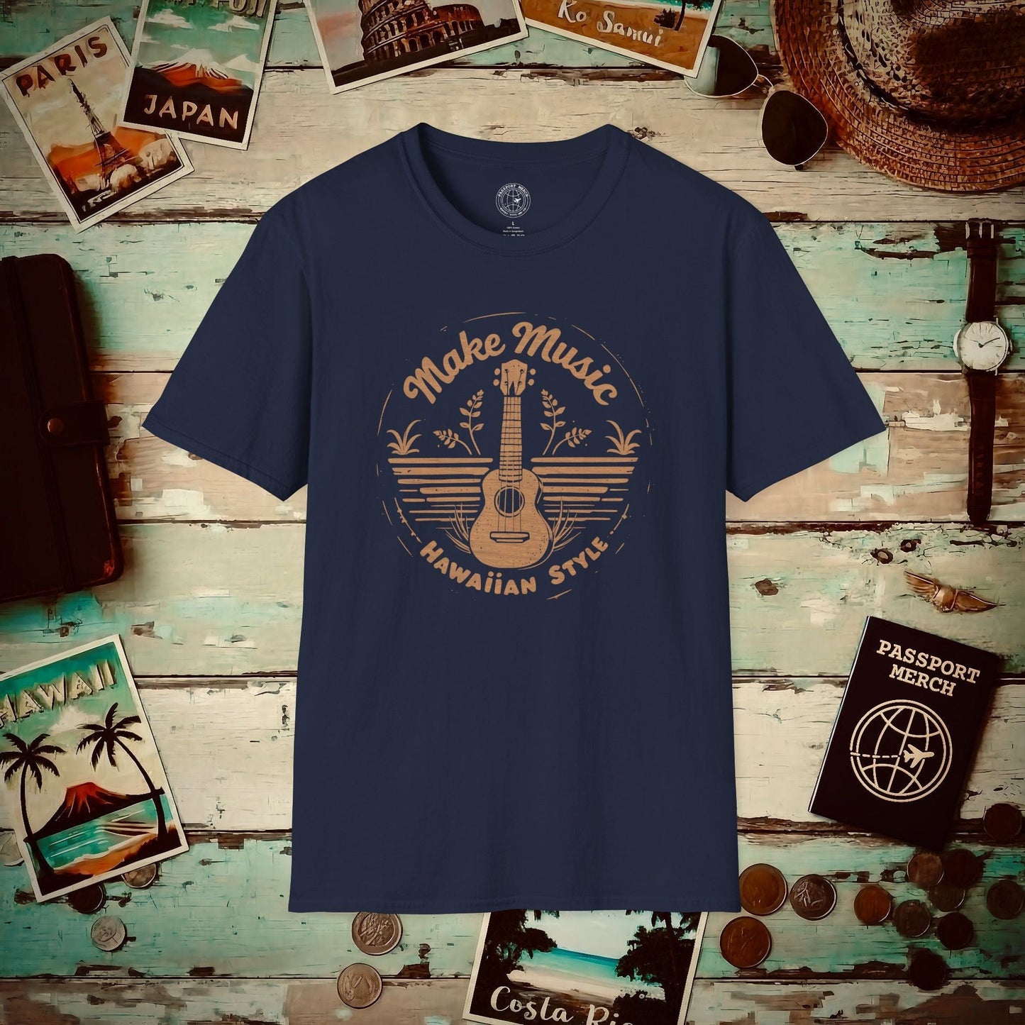 Make Music Hawaiian Style T-Shirt Navy / S