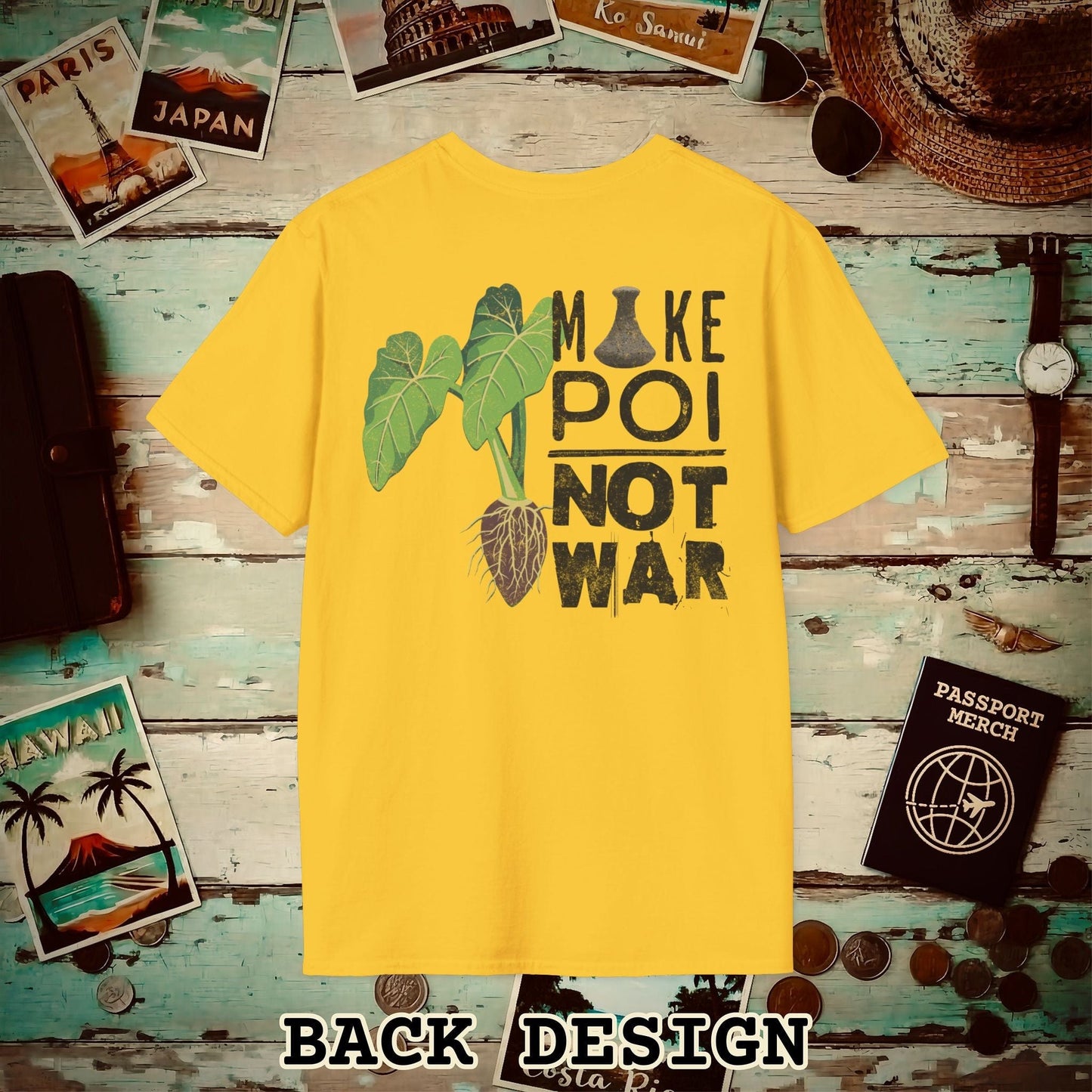 Make Poi Not War, Hawaii, Back Print T-Shirt Daisy / S