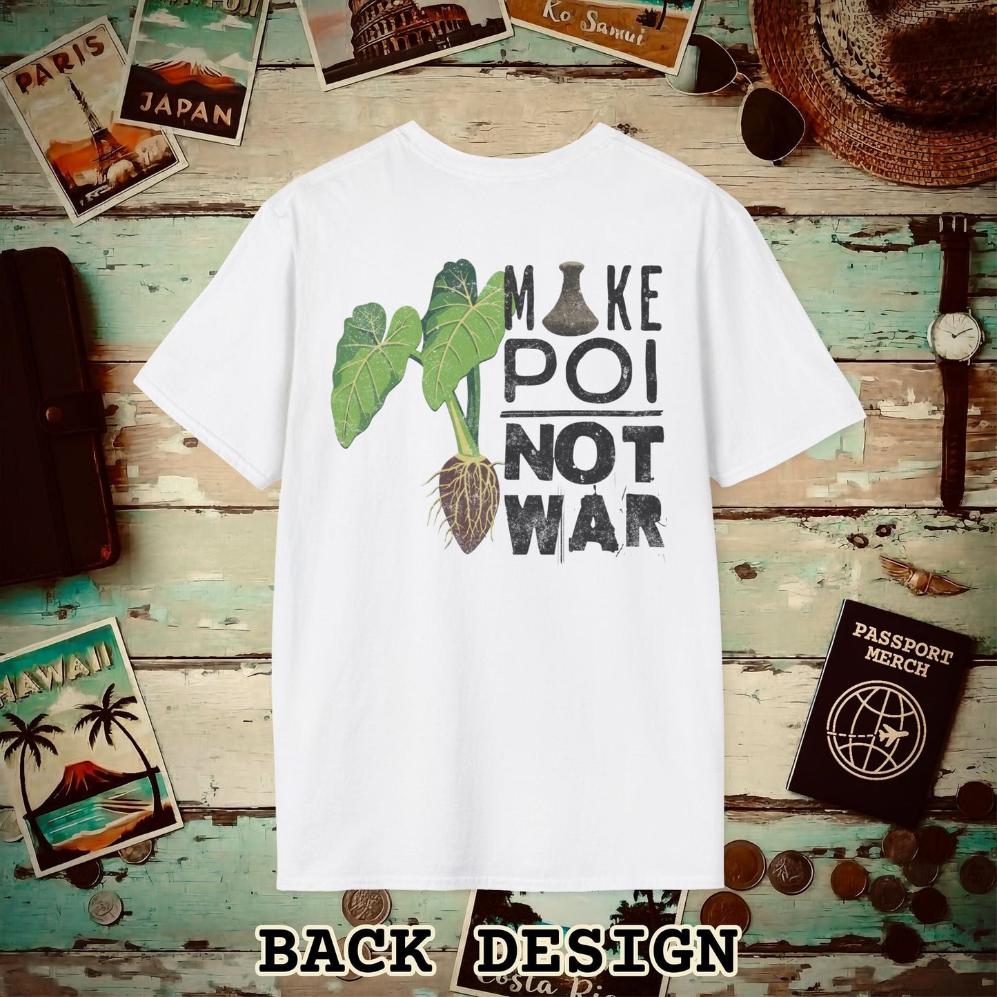 Make Poi Not War, Hawaii, Back Print T-Shirt White / S