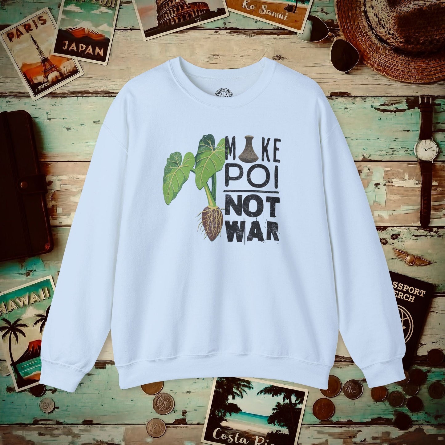 Make Poi Not War, Hawaii Crewneck Light Blue / S