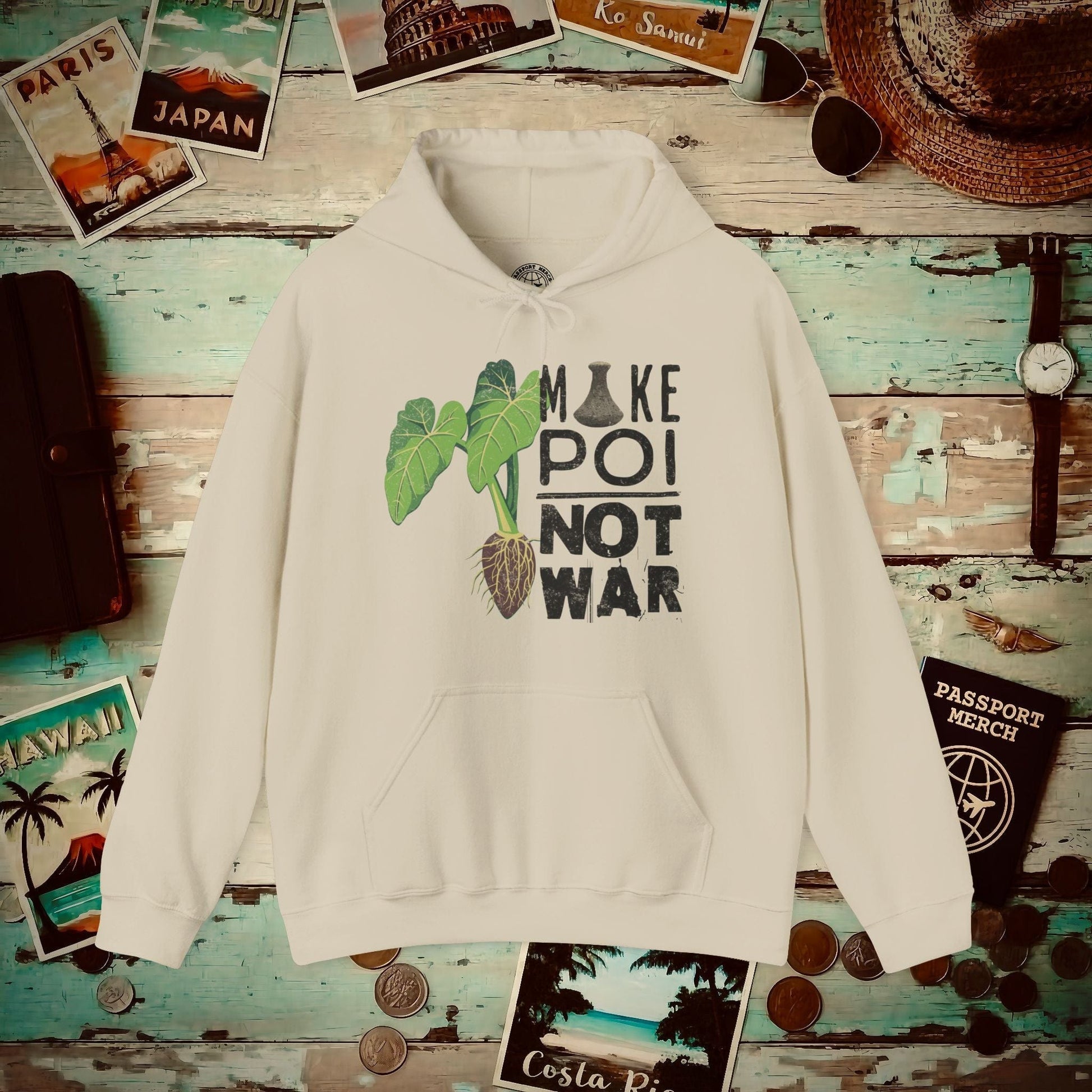 Make Poi Not War, Hawaii Hoodie Sand / S