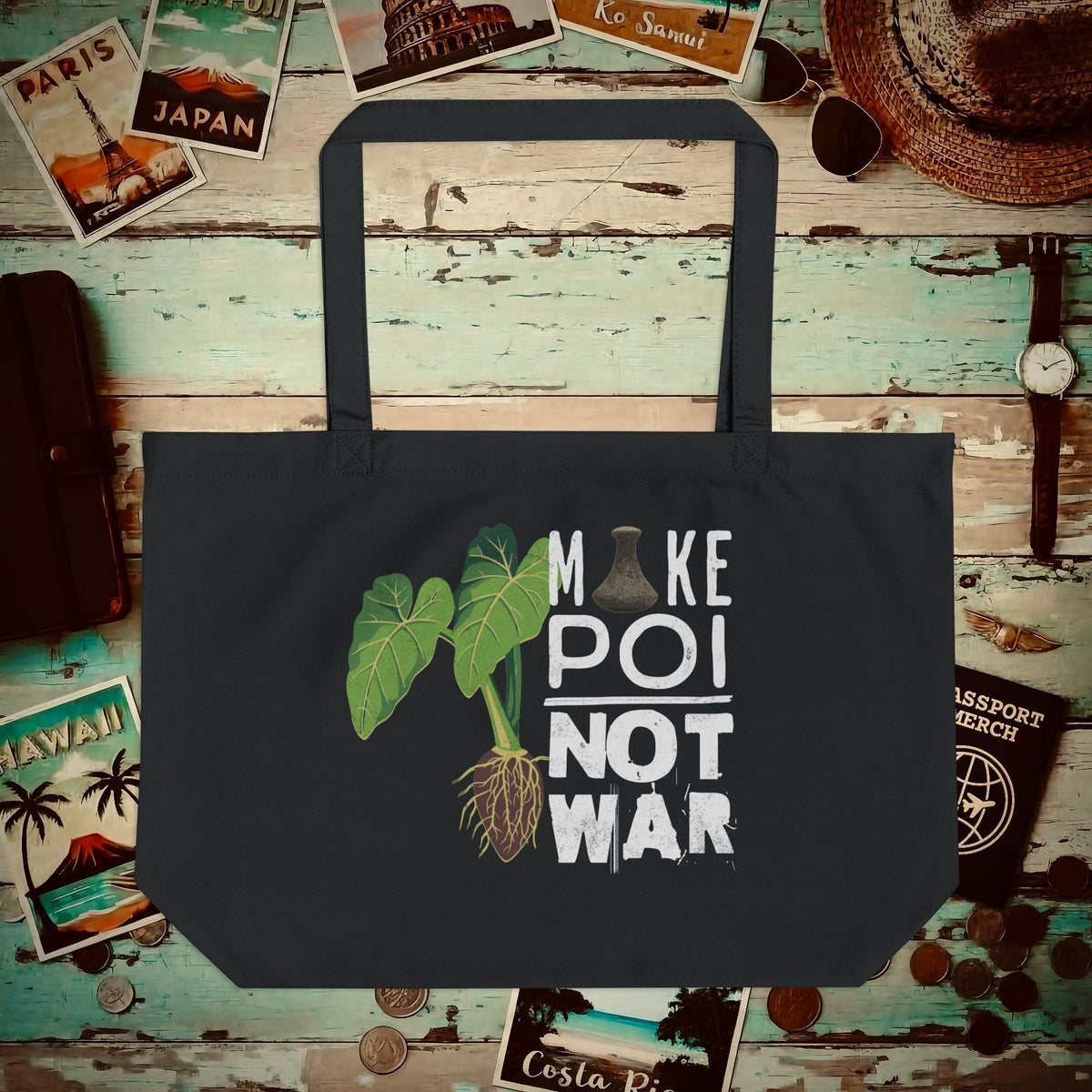 Make Poi Not War, Hawaii Organic Tote Black / One size