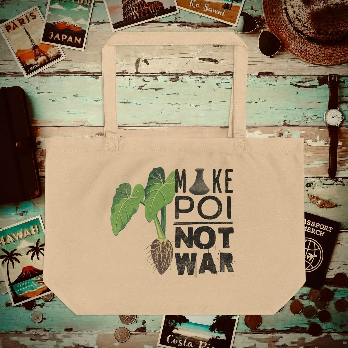 Make Poi Not War, Hawaii Organic Tote Oyster / One size