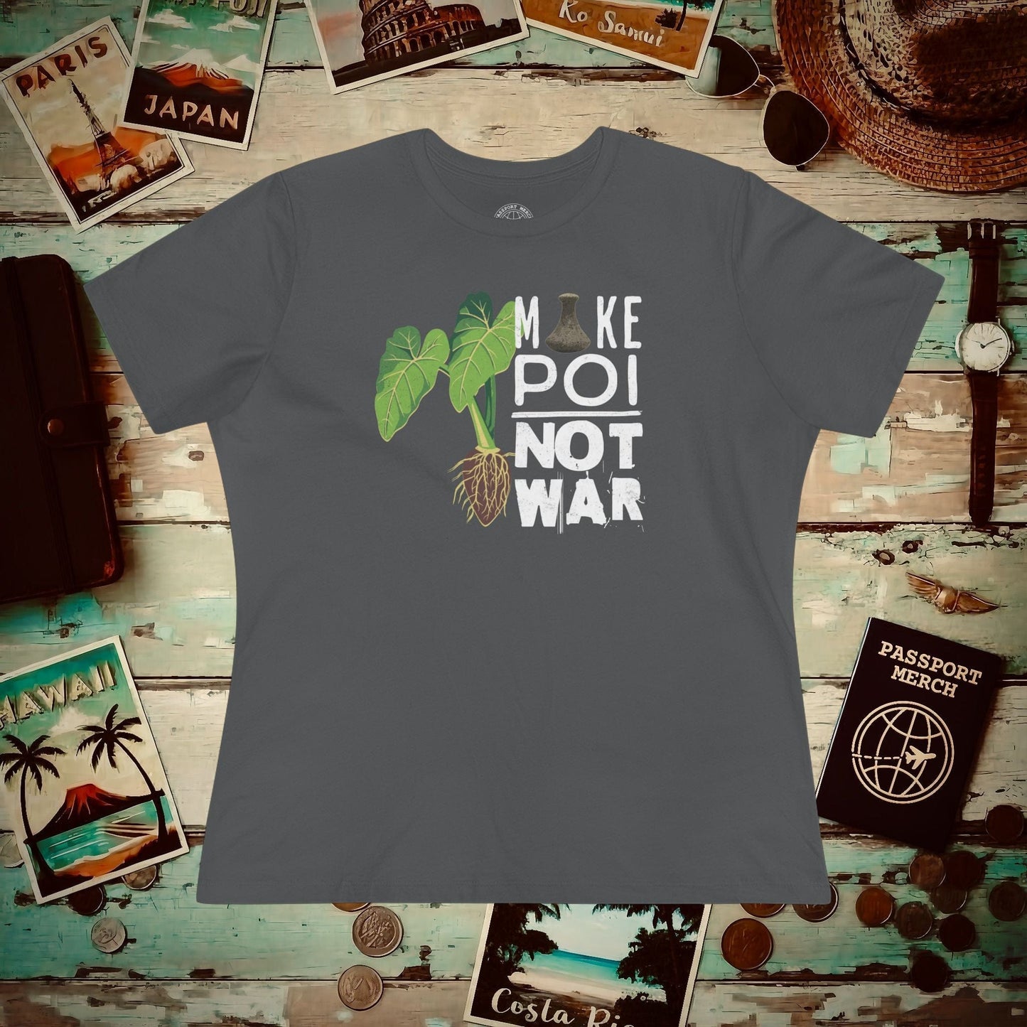 Make Poi Not War, Hawaii, Womens Fit T-Shirt Asphalt / S
