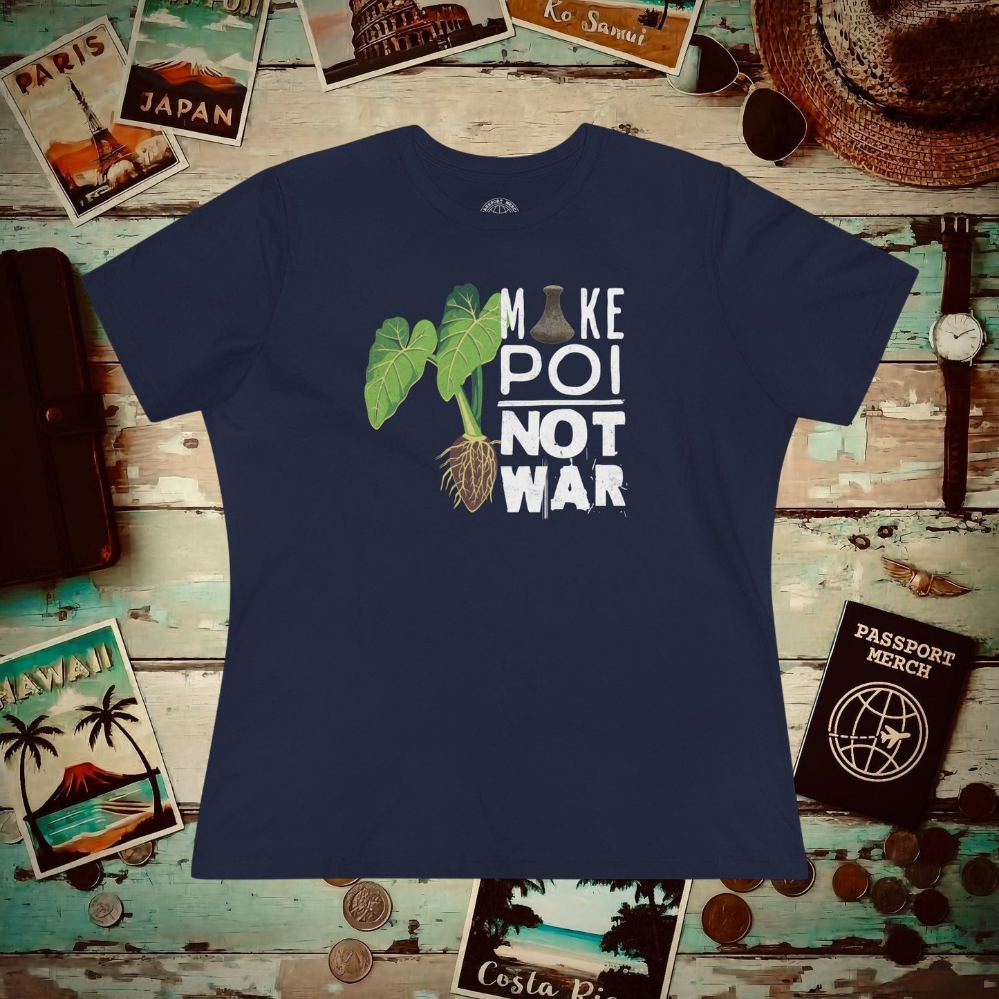 Make Poi Not War, Hawaii, Womens Fit T-Shirt Navy / S