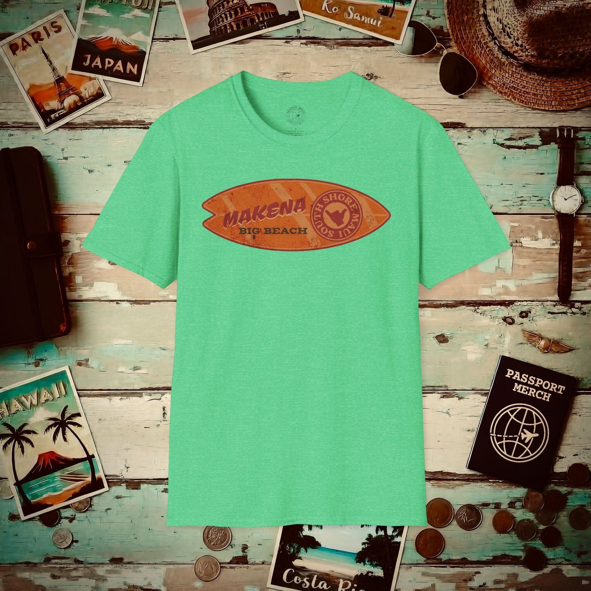 Makena Big Beach Maui Skim Board Hawaii T-Shirt Heather Irish Green / S