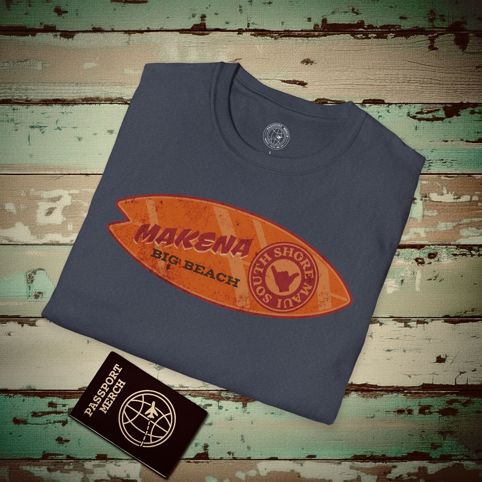 Makena Big Beach Maui Skim Board Hawaii T-Shirt Heather Navy / S