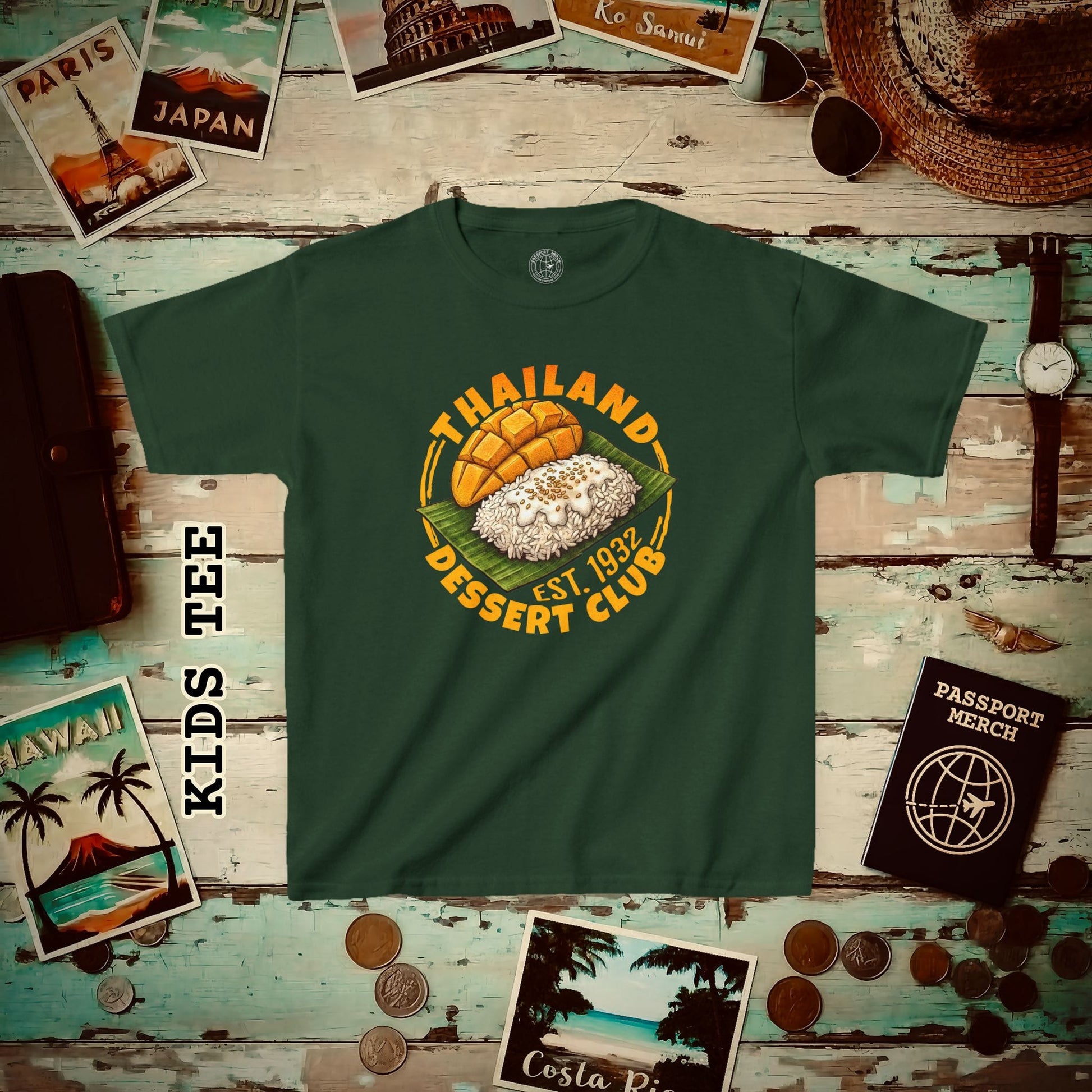 Mango Sticky Rice (Dessert Club), Thailand Kids Tee Forest Green / XS