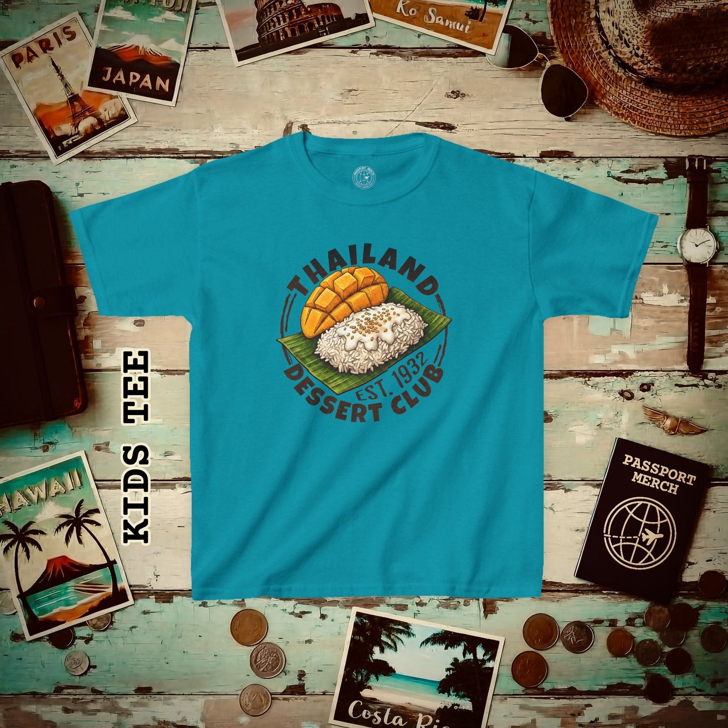Mango Sticky Rice (Dessert Club), Thailand Kids Tee Tropical Blue / XS