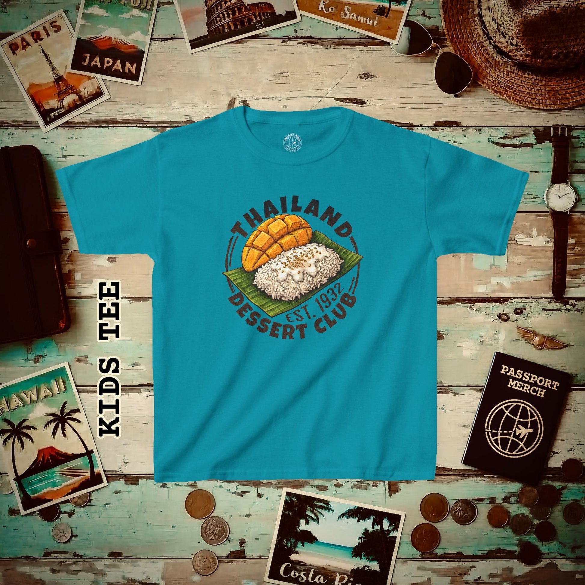 Mango Sticky Rice (Dessert Club), Thailand Kids Tee Tropical Blue / XS