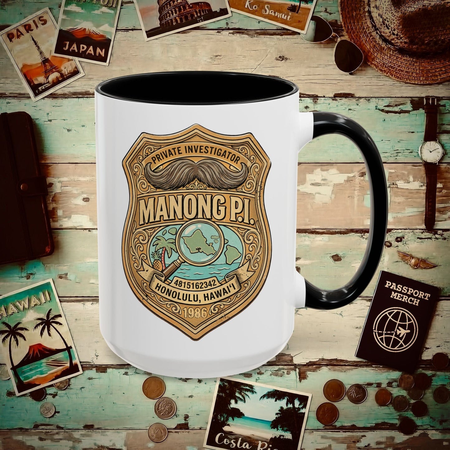 Manong P.I. Badge, Hawaii (and Philippines) 15oz Mug Black / 15oz