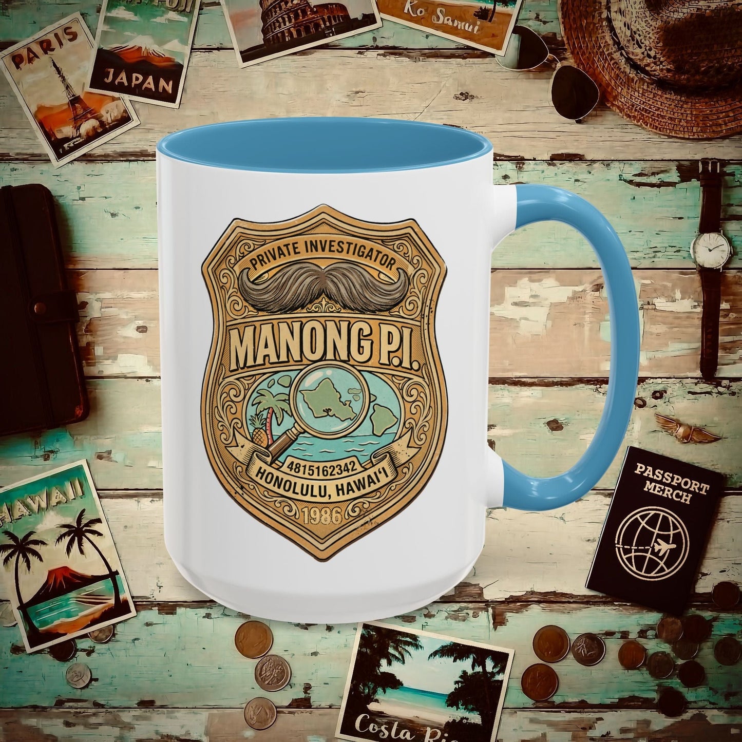 Manong P.I. Badge, Hawaii (and Philippines) 15oz Mug Light Blue / 15oz
