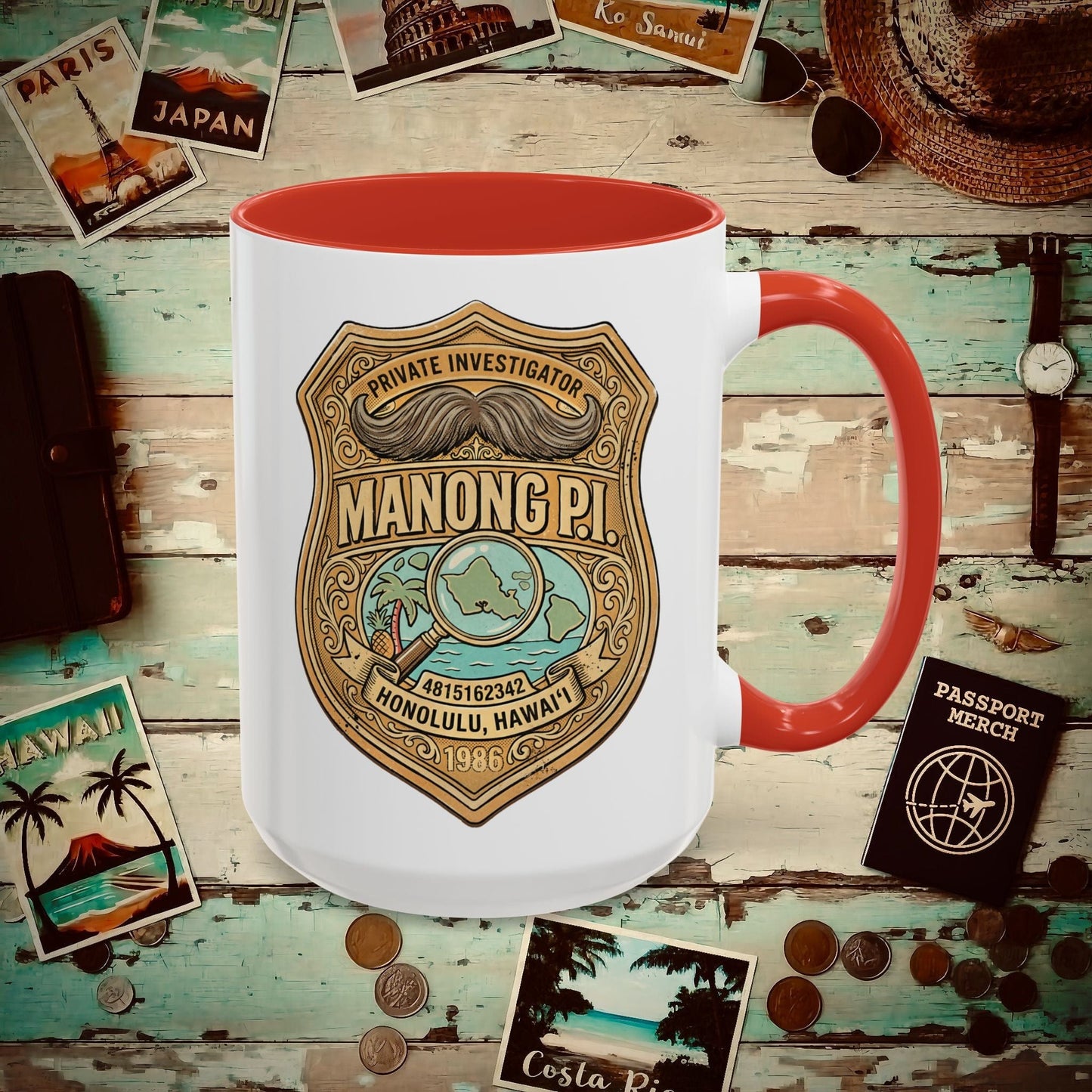 Manong P.I. Badge, Hawaii (and Philippines) 15oz Mug Red / 15oz