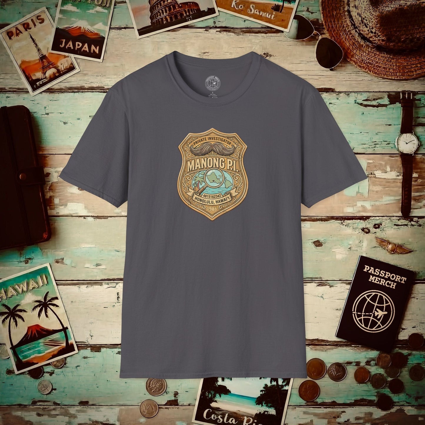 Manong P.I. Badge, Hawaii (and Philippines) T-Shirt Charcoal / S