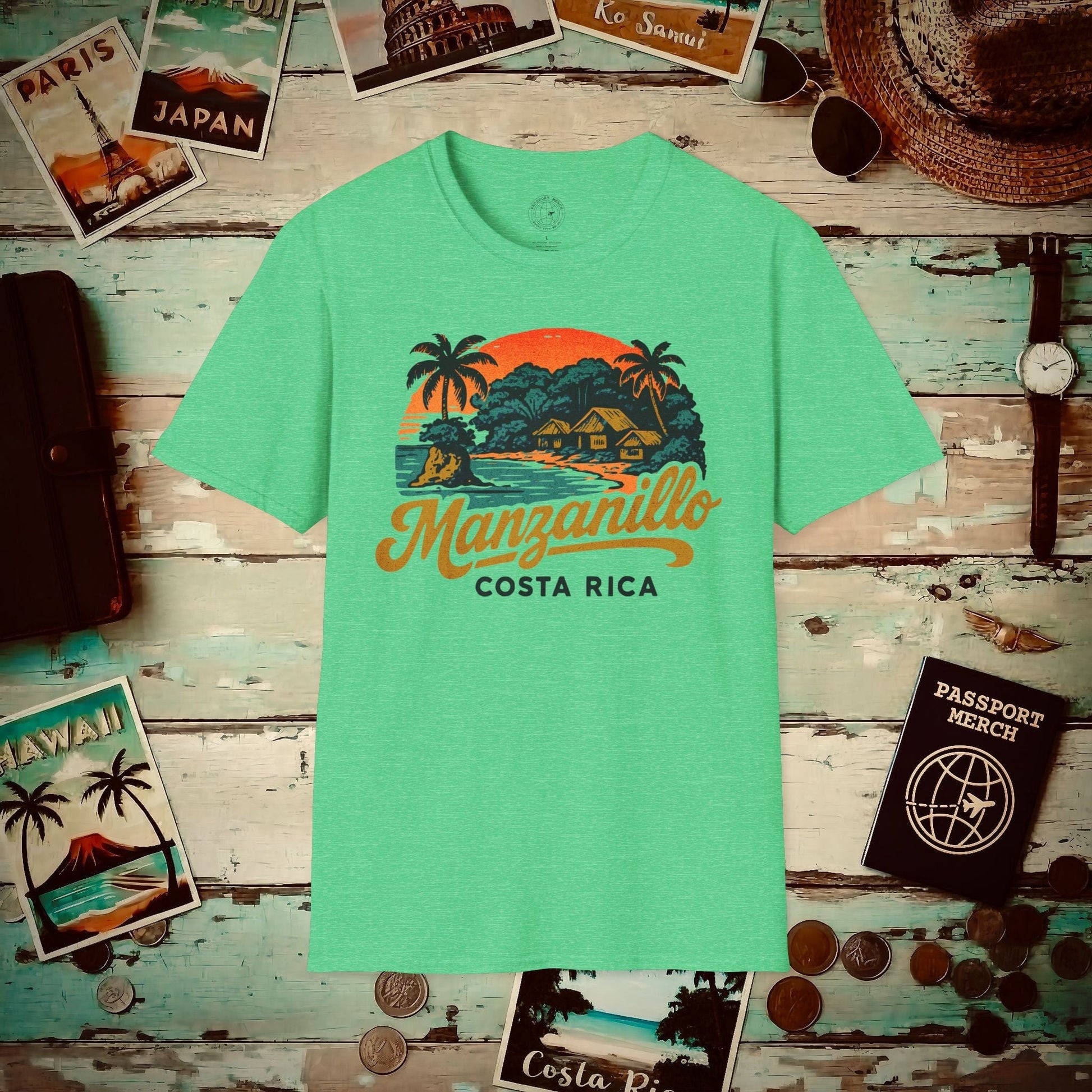 Manzanillo, Costa Rica - 80's Vintage T-Shirt Heather Irish Green / S