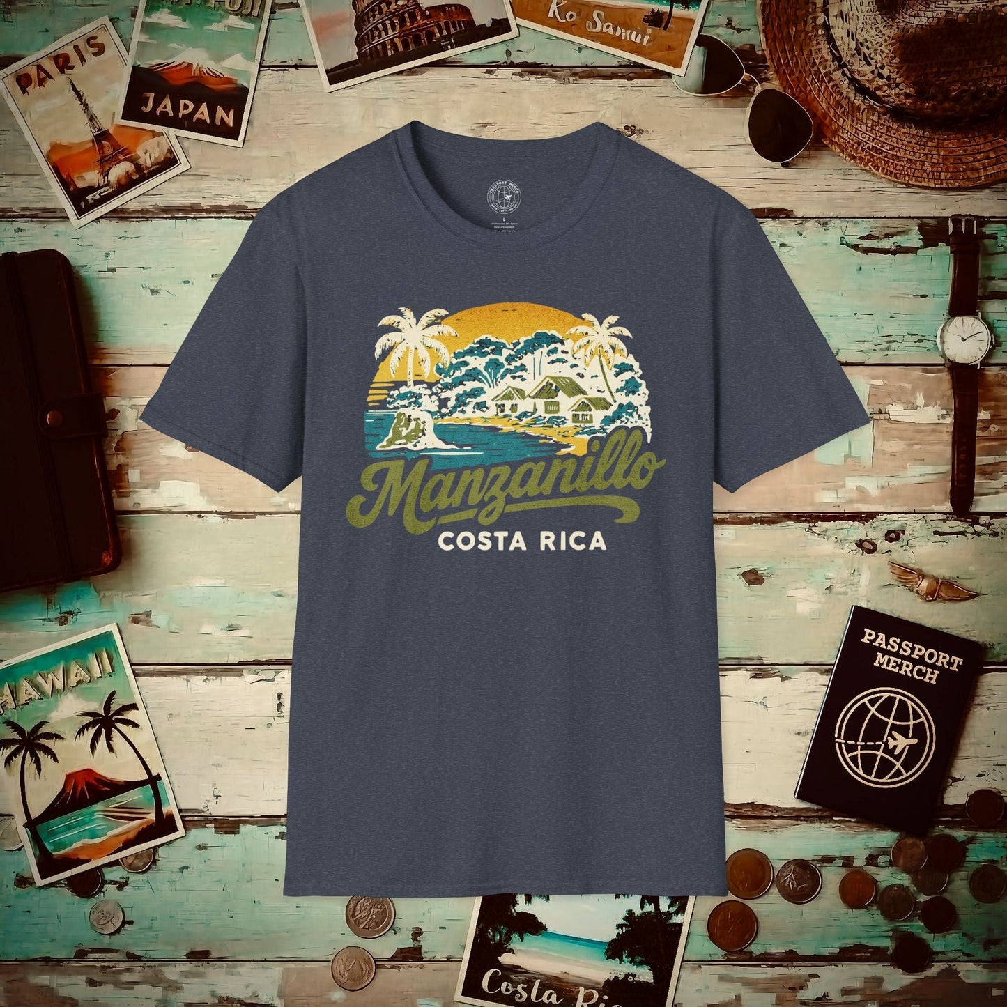 Manzanillo, Costa Rica - 80's Vintage T-Shirt Heather Navy / S