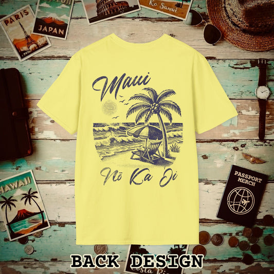Maui No Ka Oi Hawaii, Back Print T-Shirt Cornsilk / S