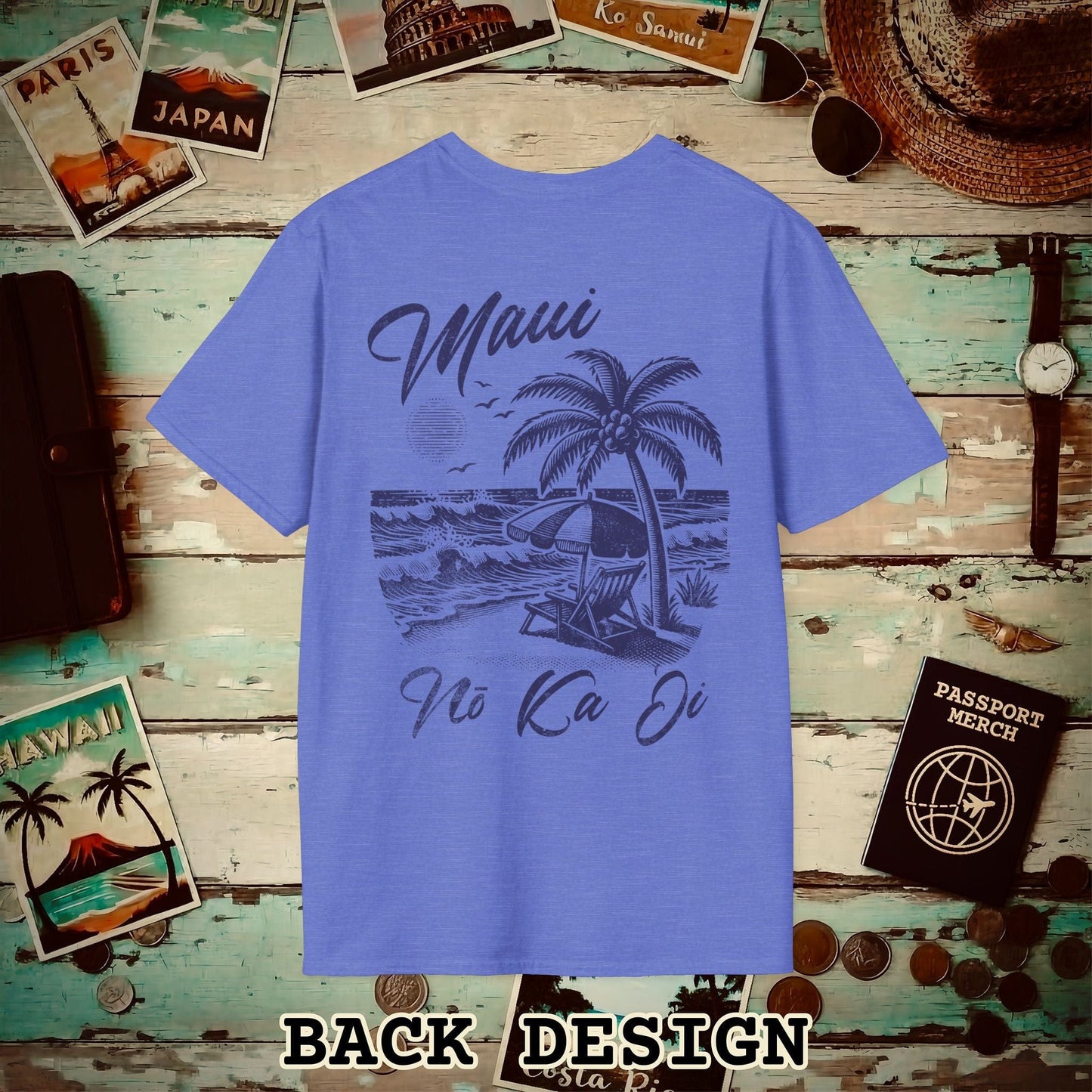Maui No Ka Oi Hawaii, Back Print T-Shirt Heather Royal / S