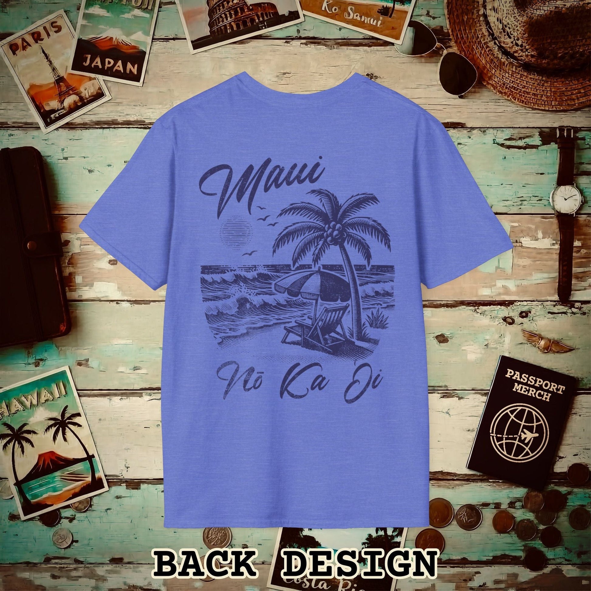 Maui No Ka Oi Hawaii, Back Print T-Shirt Heather Royal / S