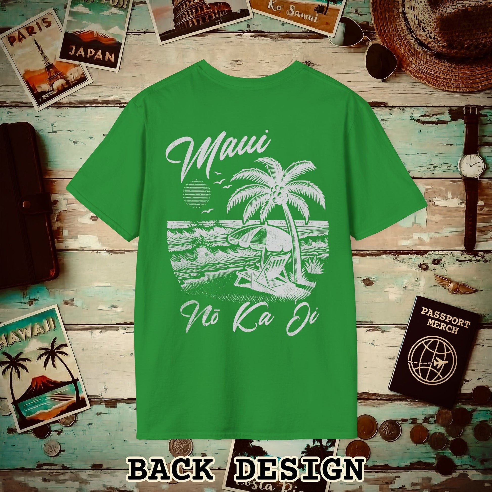 Maui No Ka Oi Hawaii, Back Print T-Shirt Irish Green / S