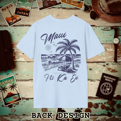 Maui No Ka Oi Hawaii, Back Print T-Shirt Light Blue / S