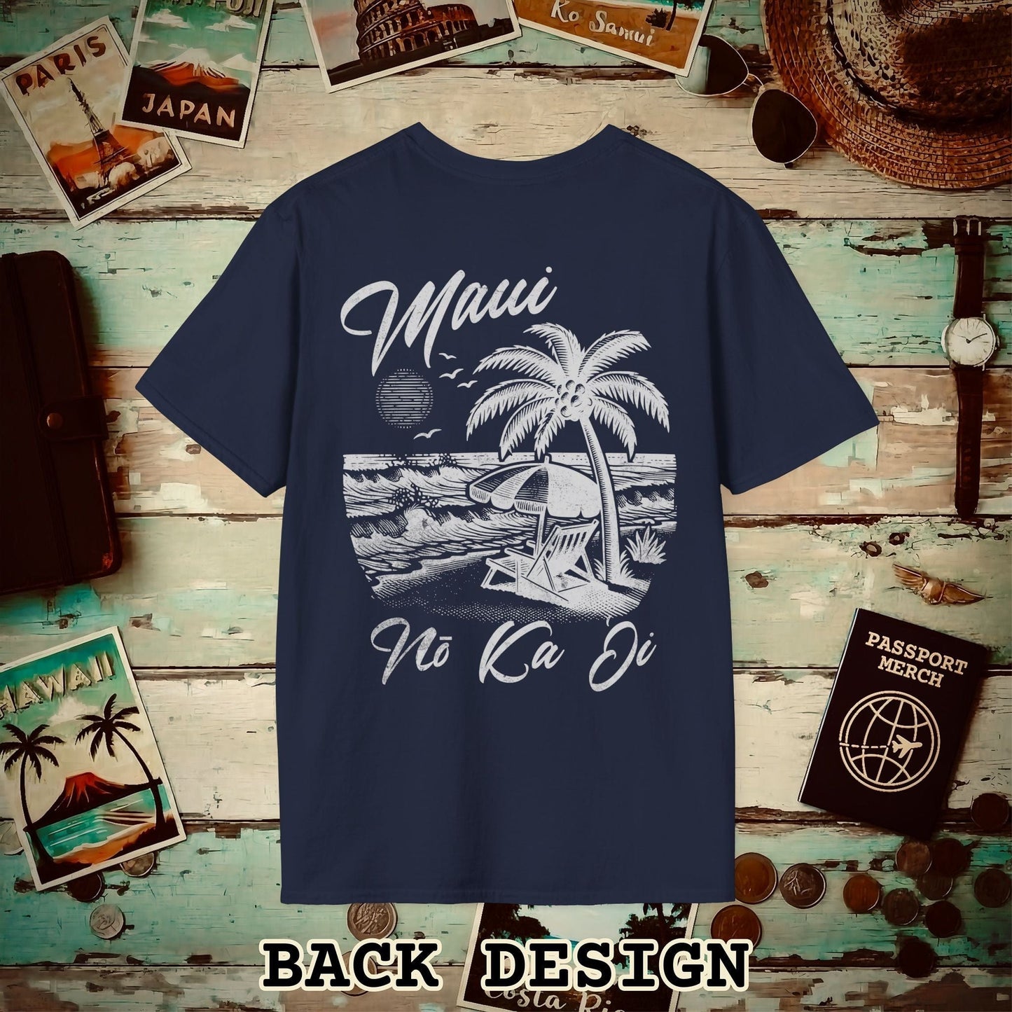 Maui No Ka Oi Hawaii, Back Print T-Shirt Navy / S
