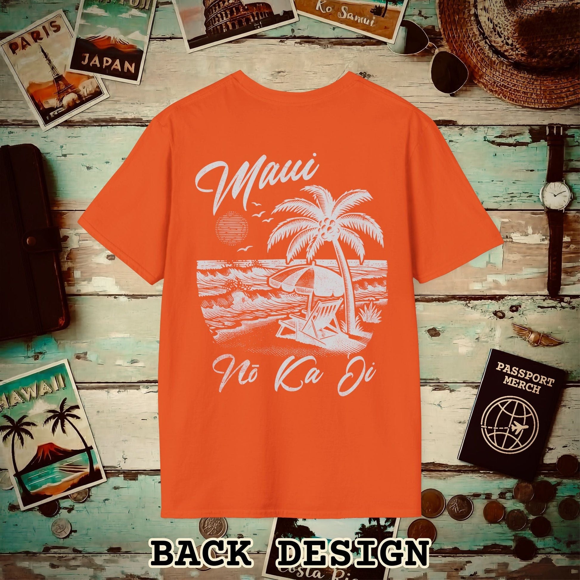 Maui No Ka Oi Hawaii, Back Print T-Shirt Orange / S