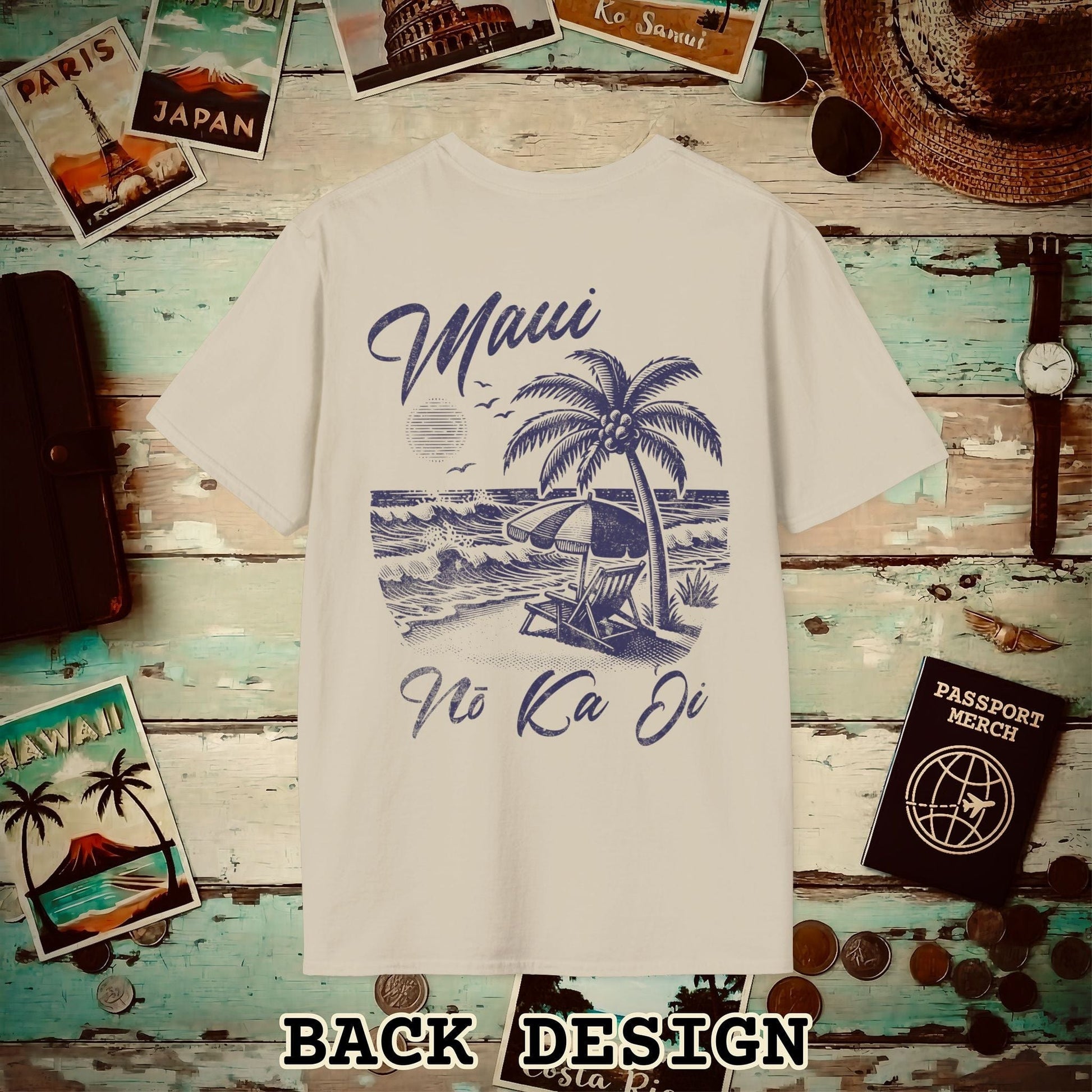 Maui No Ka Oi Hawaii, Back Print T-Shirt Sand / S