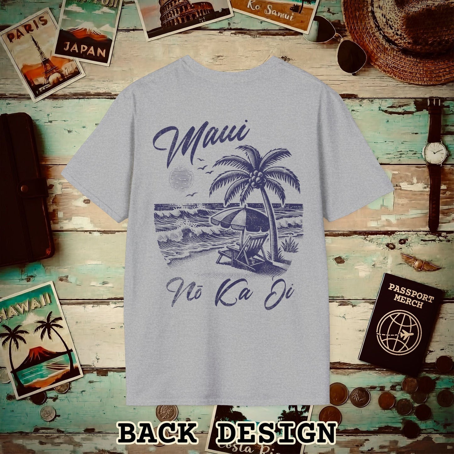 Maui No Ka Oi Hawaii, Back Print T-Shirt Sport Grey / S