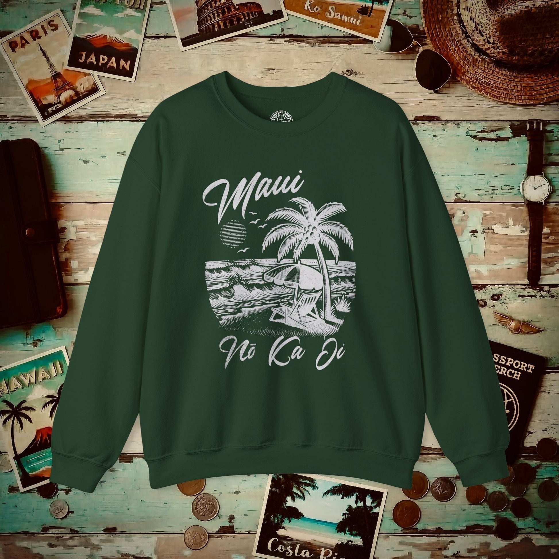 Maui No Ka Oi Hawaii Crewneck Forest Green / S