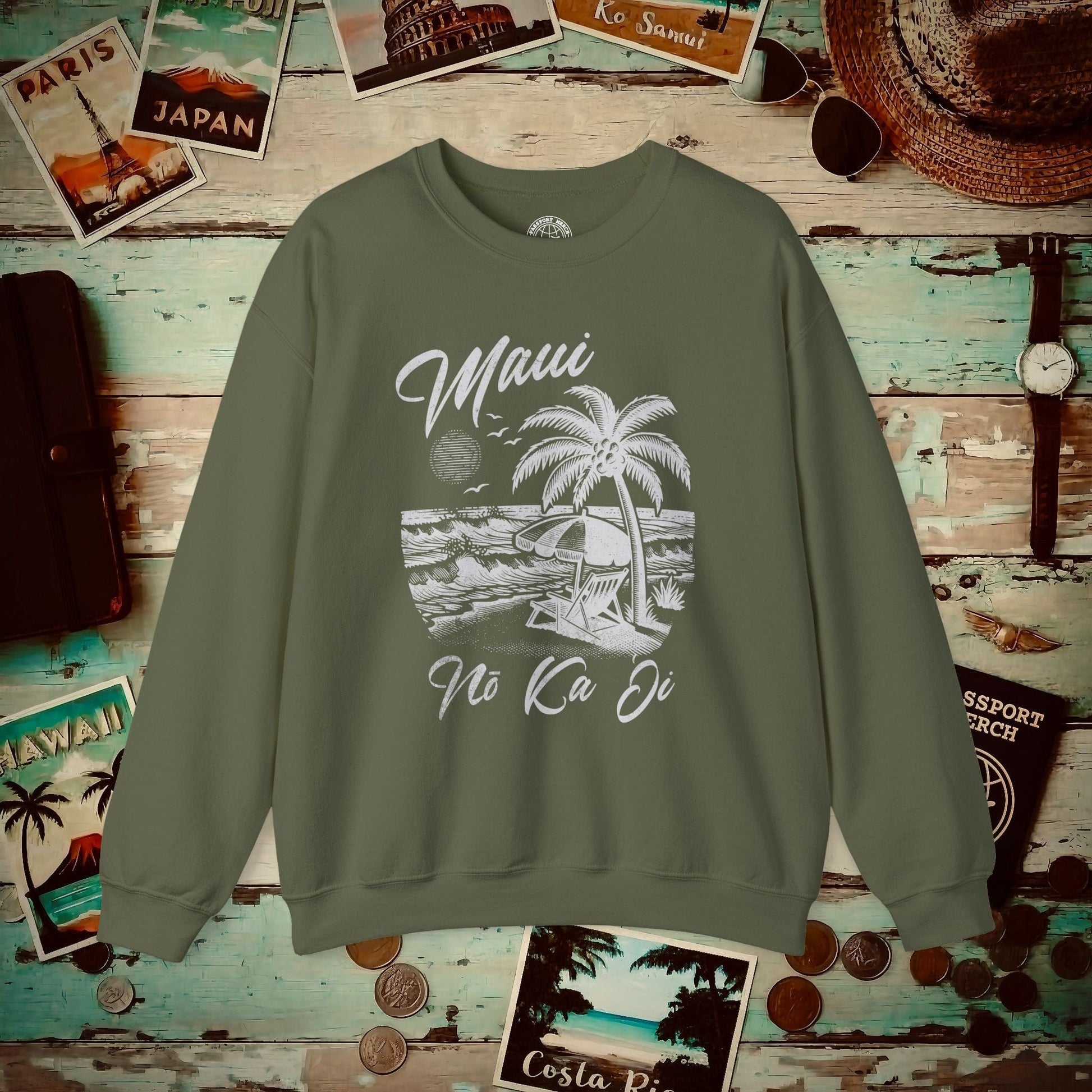 Maui No Ka Oi Hawaii Crewneck Military Green / S