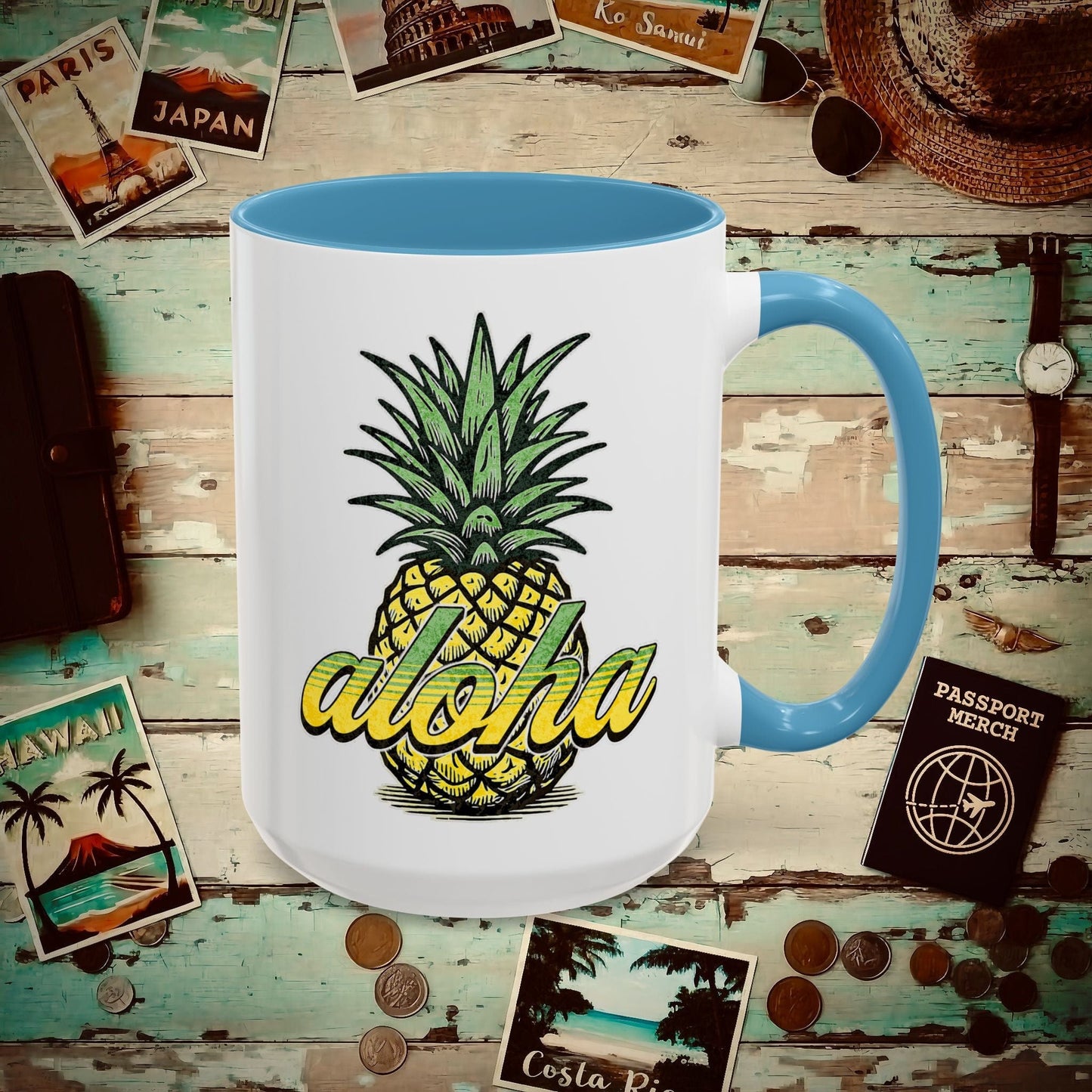 Maui Pineapple Aloha Hawaii 15oz Mug Light Blue / 15oz