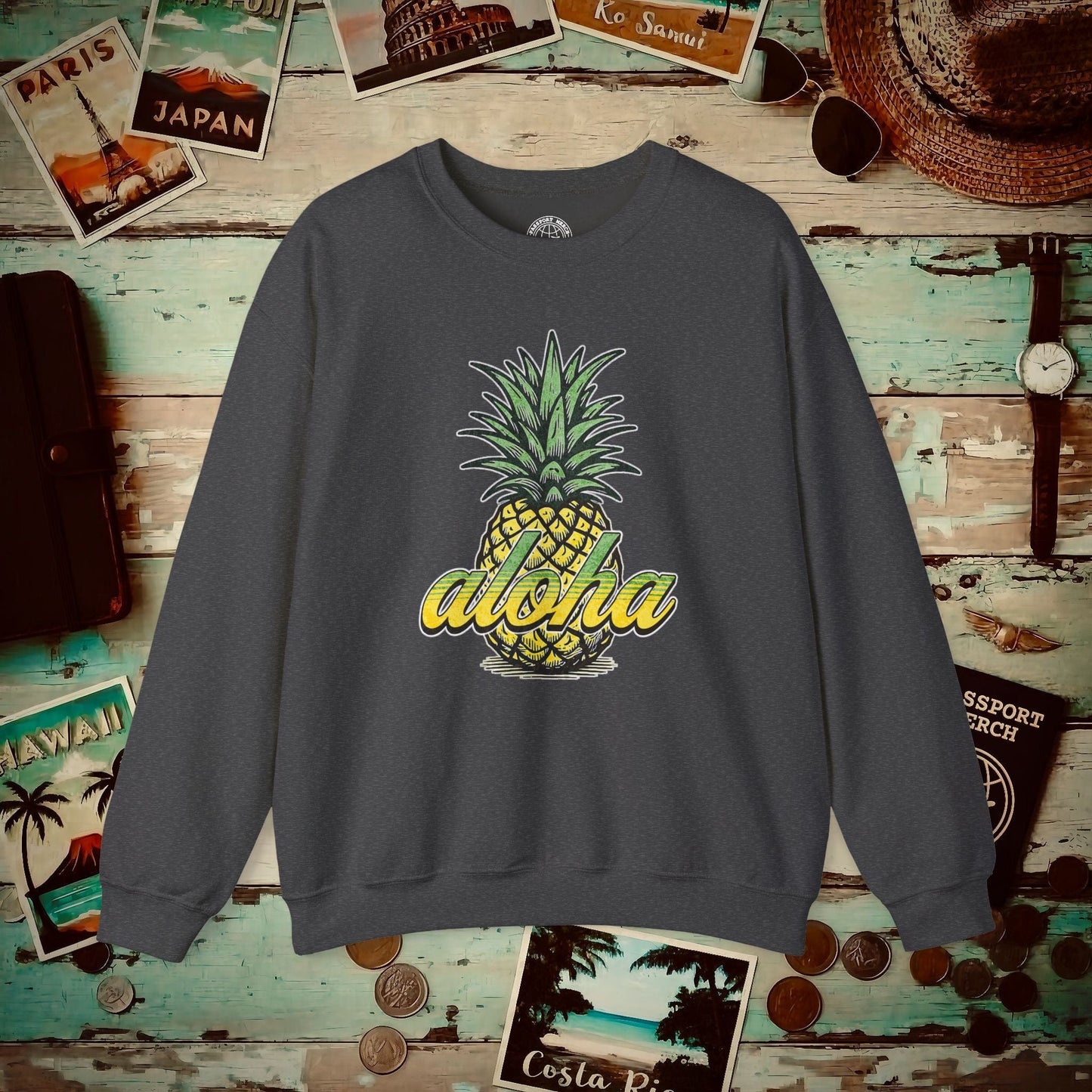 Maui Pineapple Aloha Hawaii Crewneck Dark Heather / S