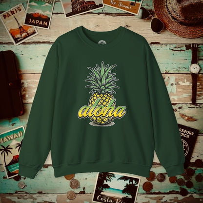 Maui Pineapple Aloha Hawaii Crewneck Forest Green / S