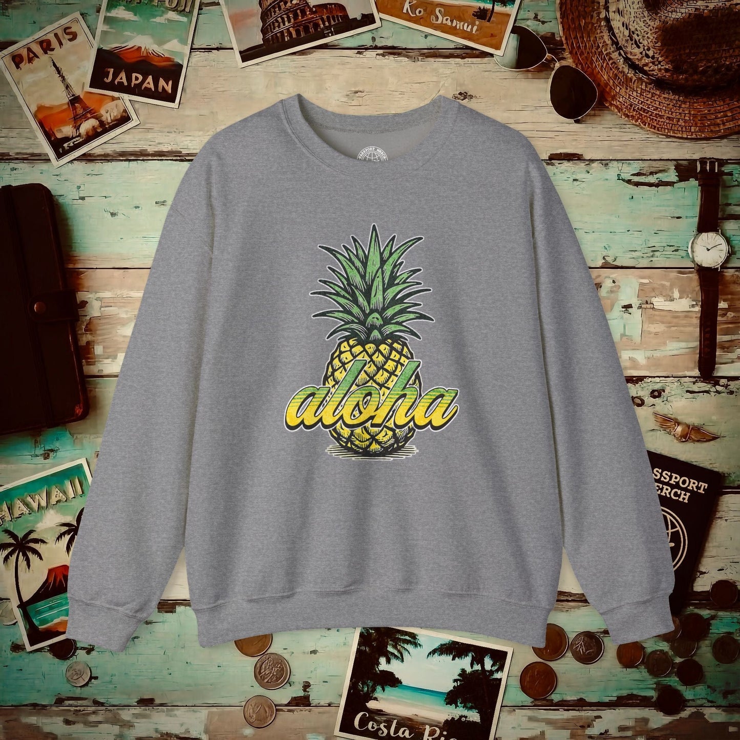 Maui Pineapple Aloha Hawaii Crewneck Graphite Heather / S