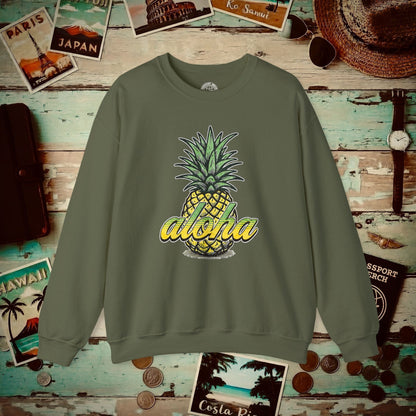Maui Pineapple Aloha Hawaii Crewneck Military Green / S