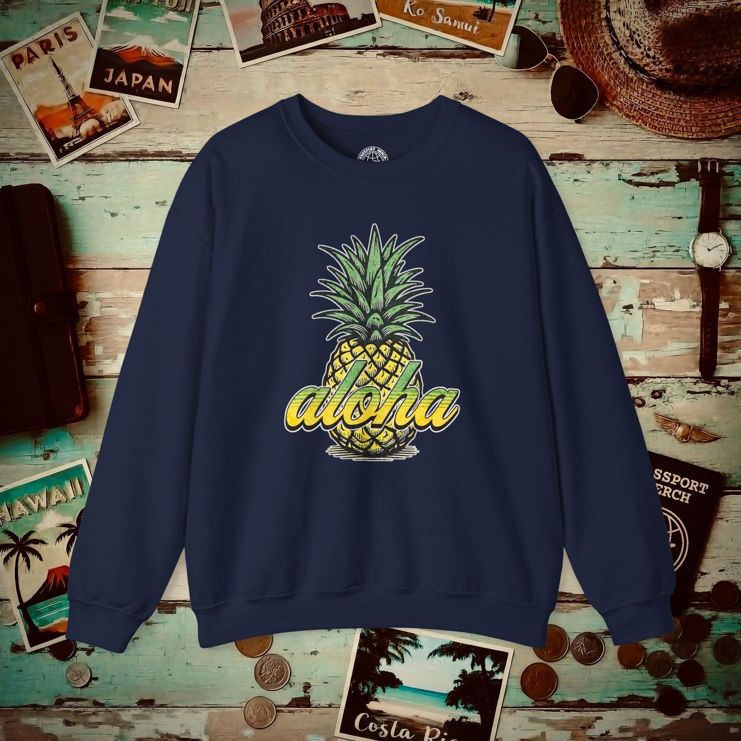 Maui Pineapple Aloha Hawaii Crewneck Navy / S