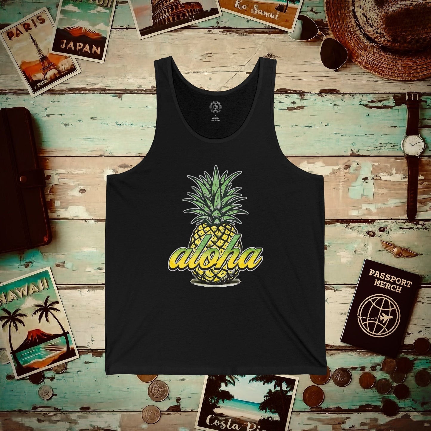 Maui Pineapple Aloha Hawaii Tank Top Black / XS