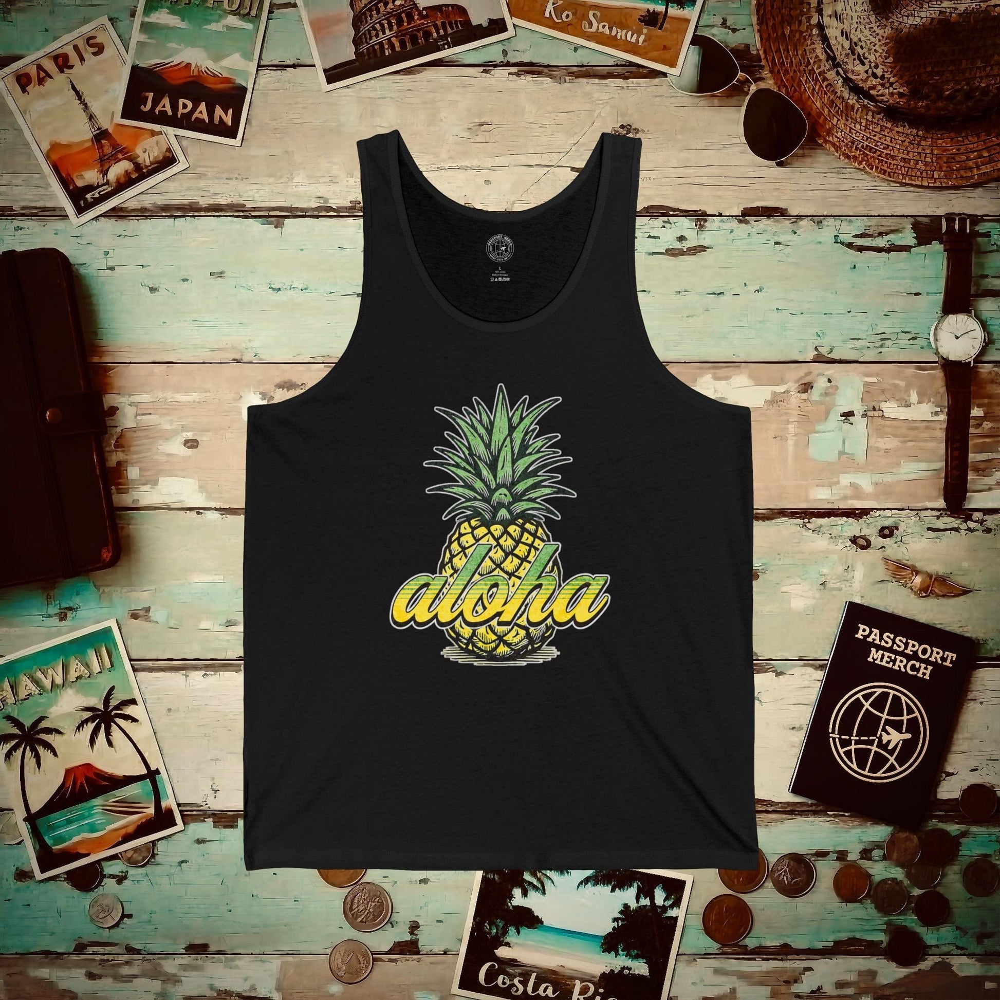 Maui Pineapple Aloha Hawaii Tank Top Black / XS