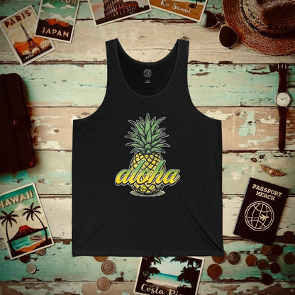 Maui Pineapple Aloha Hawaii Tank Top Black / XS