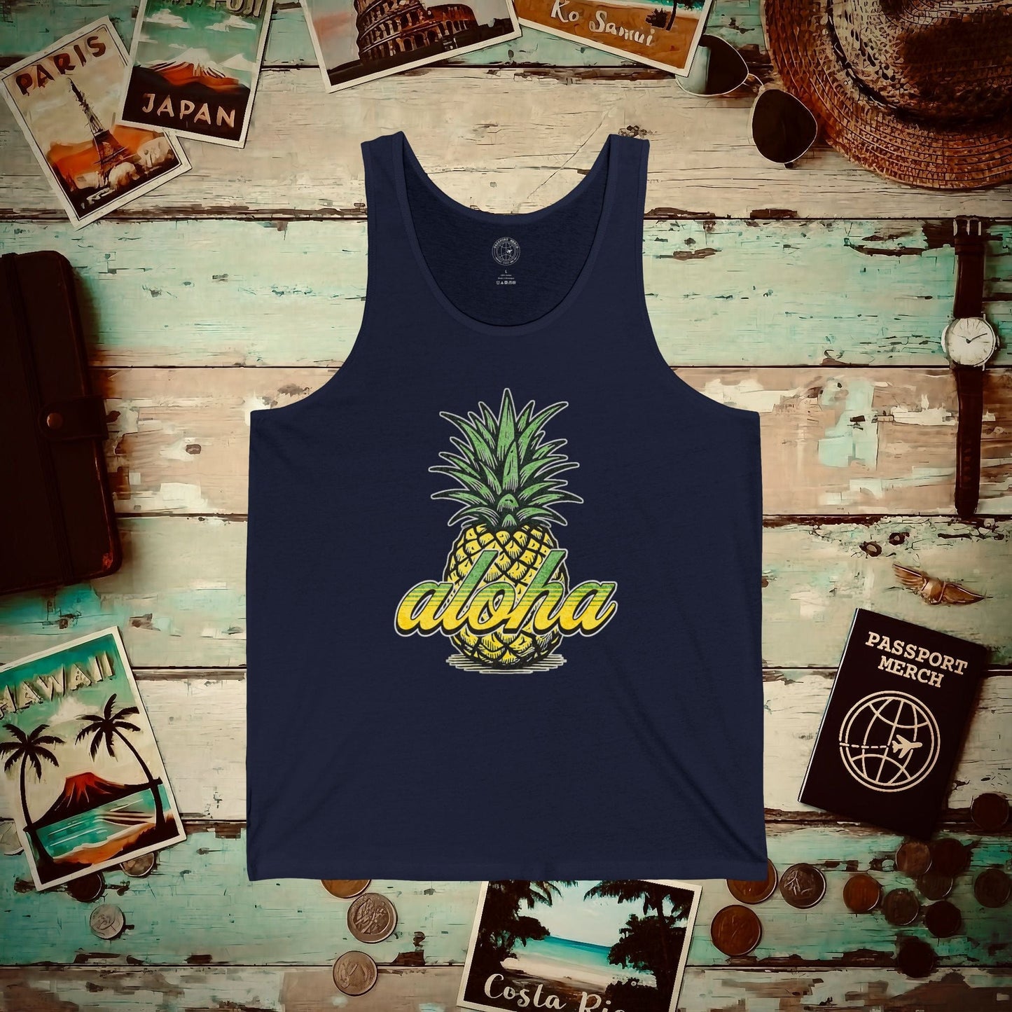 Maui Pineapple Aloha Hawaii Tank Top Navy / XS