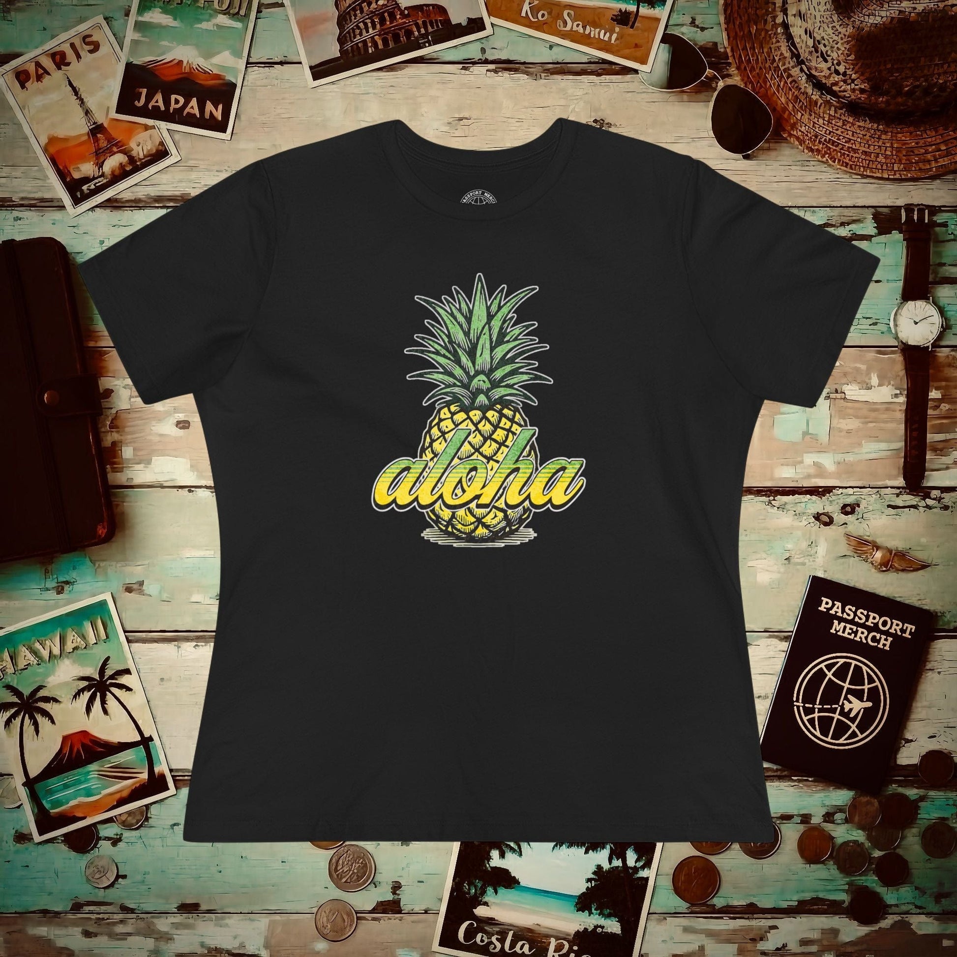 Maui Pineapple Aloha Hawaii, Womens Fit T-Shirt Black / S