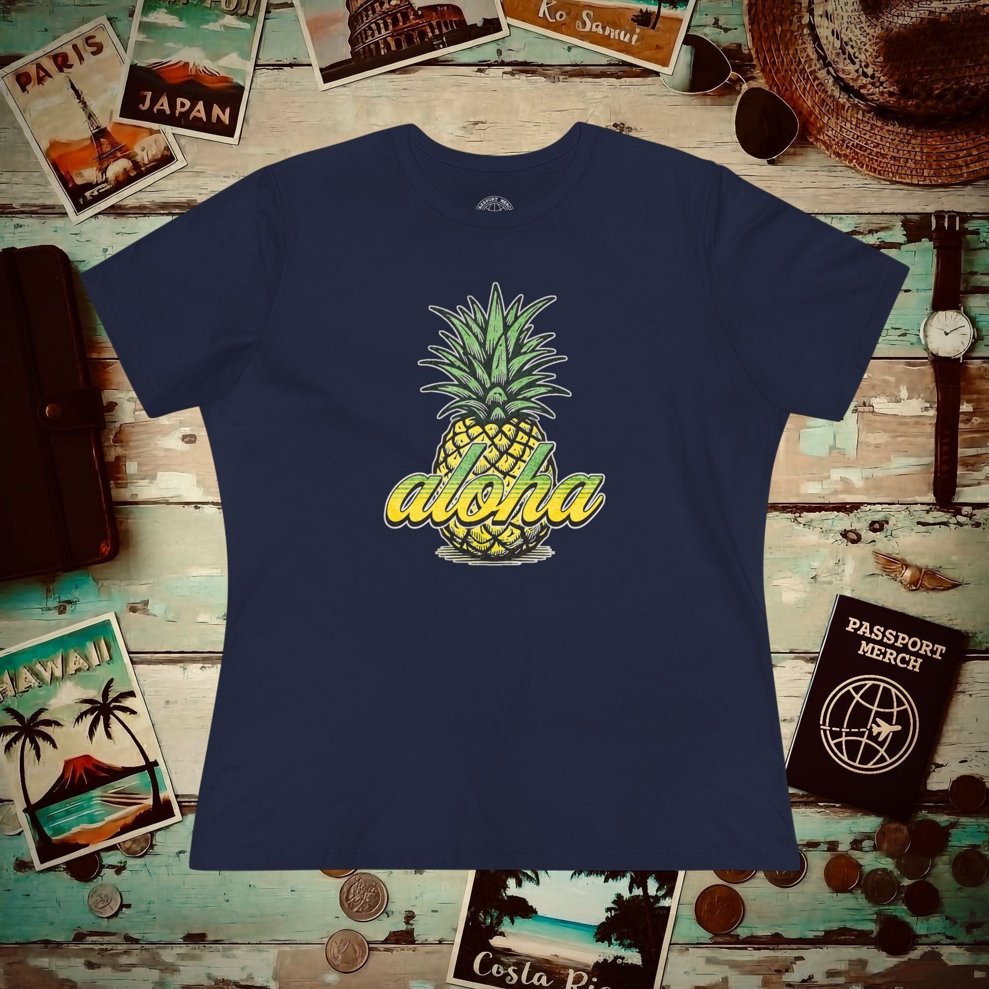 Maui Pineapple Aloha Hawaii, Womens Fit T-Shirt Navy / S