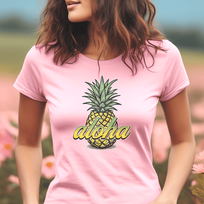 Maui Pineapple Aloha Hawaii, Womens Fit T-Shirt Pink / S
