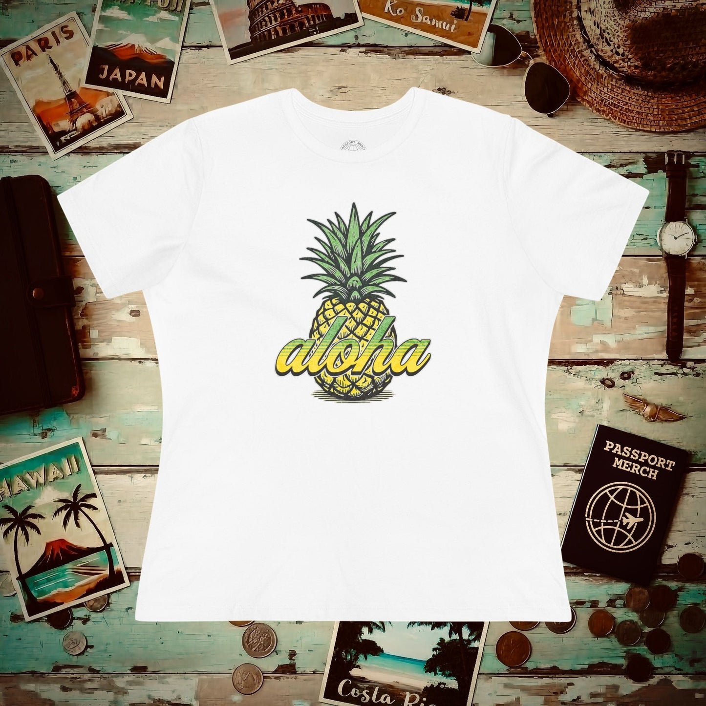 Maui Pineapple Aloha Hawaii, Womens Fit T-Shirt White / S