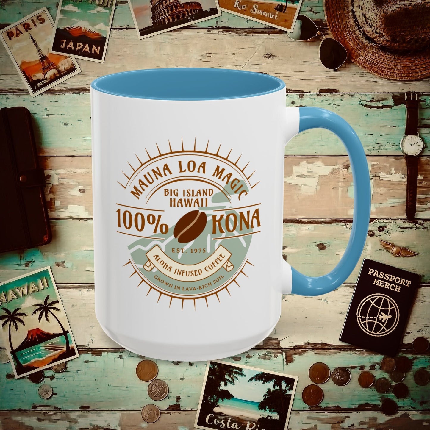 Mauna Loa Magic Kona Coffee Hawaii 15oz Mug Light Blue / 15oz